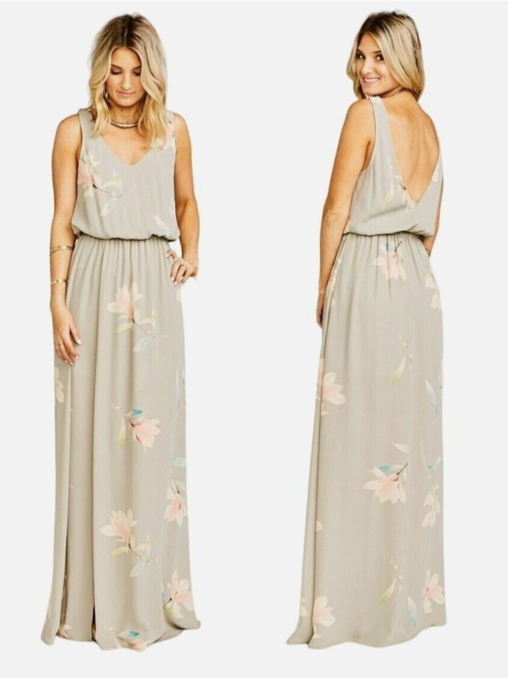 (NWOT) Show Me Your Mumu Kendall Maxi Dress Gray Floral Size S Bridesmaid